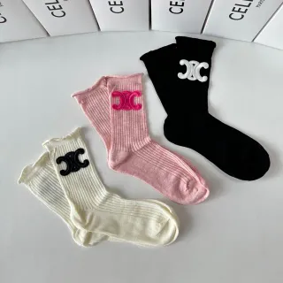 Celine Triomphe Ribbed Crew Socks