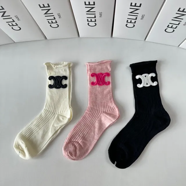Celine Triomphe Ribbed Crew Socks 2