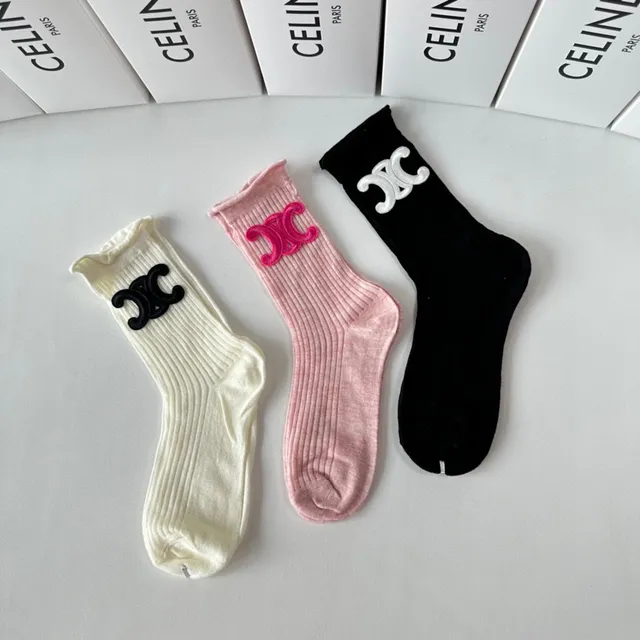 Celine Triomphe Ribbed Crew Socks 4
