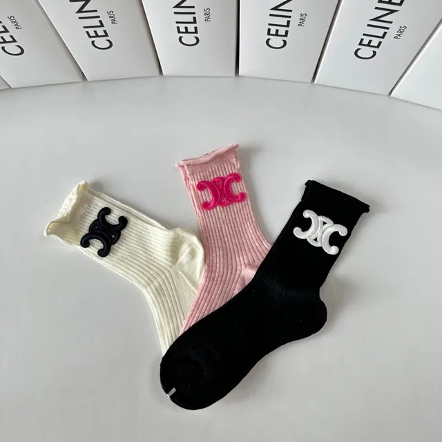 Celine Triomphe Ribbed Crew Socks 5
