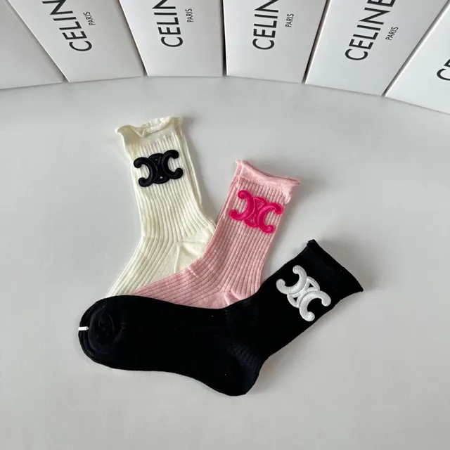 Celine Triomphe Ribbed Crew Socks 6