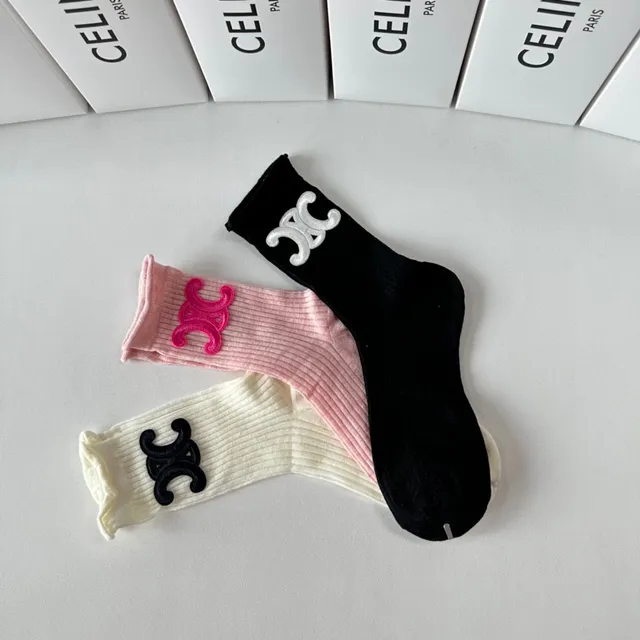 Celine Triomphe Ribbed Crew Socks 7
