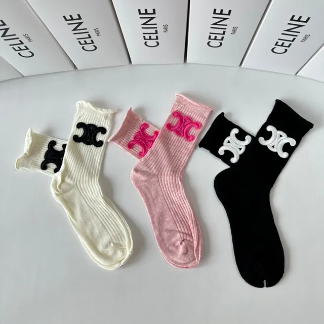 Celine Triomphe Ribbed Crew Socks 8