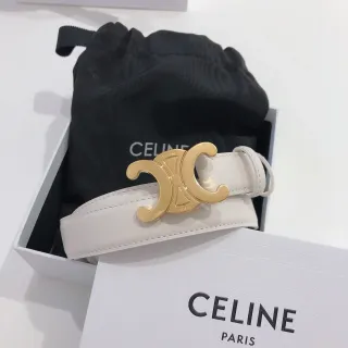 Celine Triomphe Ceinture en cuir à boucle lisse en or blanc