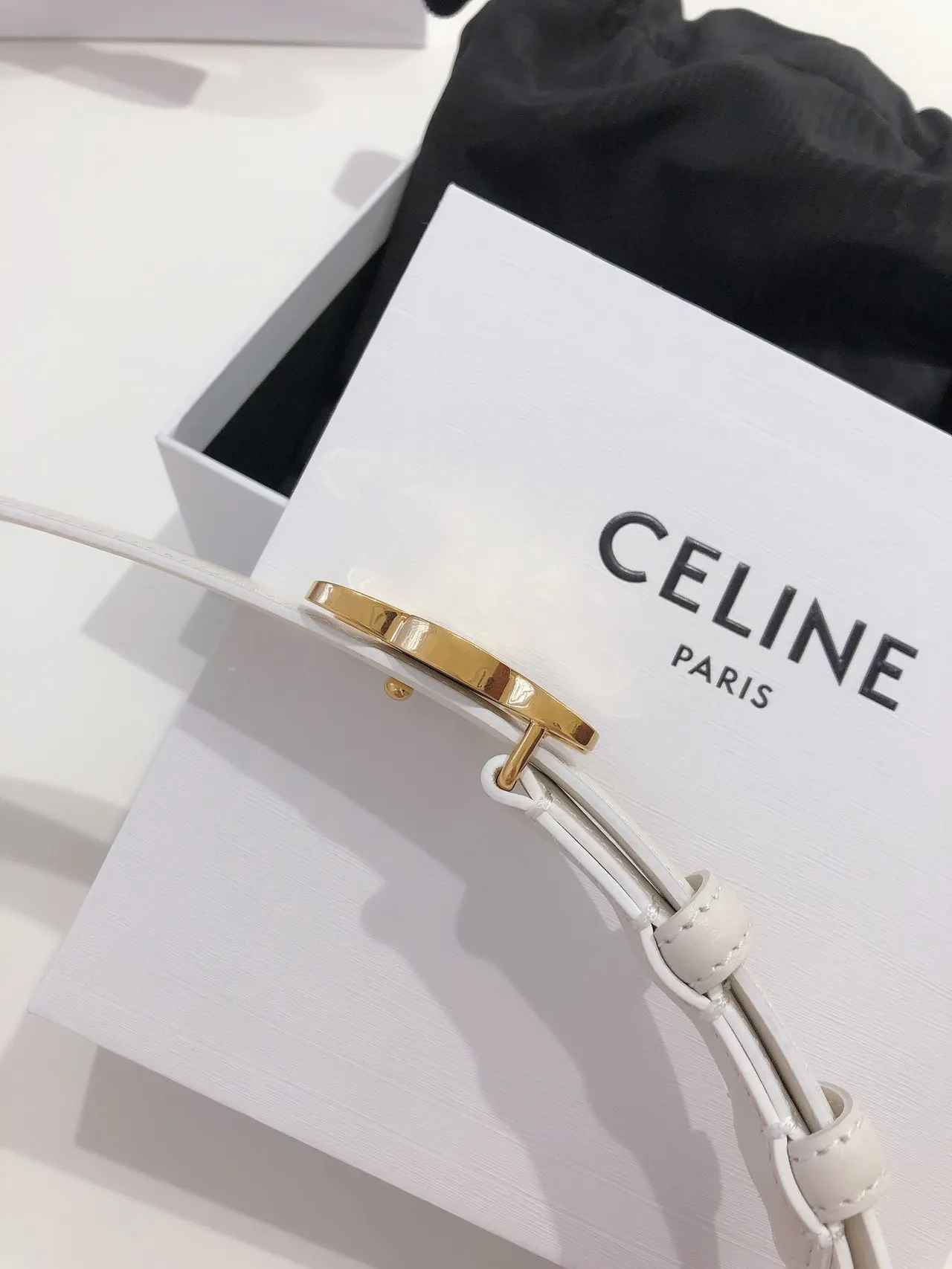 Celine Triomphe White Gold Smooth Buckle Leather Belt 8