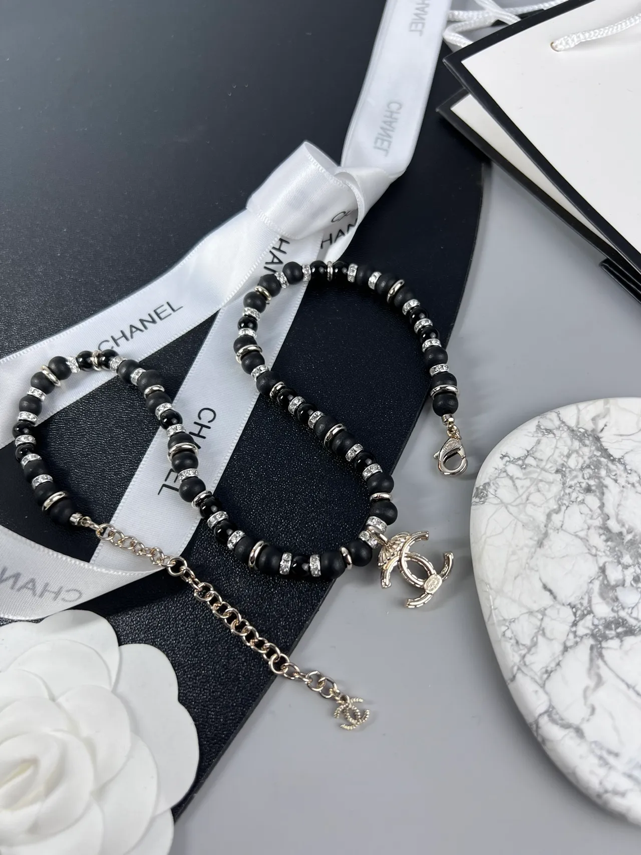 Chanel Beaded Crystal CC Pendant Necklace 2