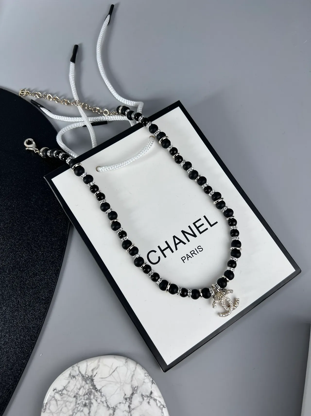 Chanel Beaded Crystal CC Pendant Necklace 3