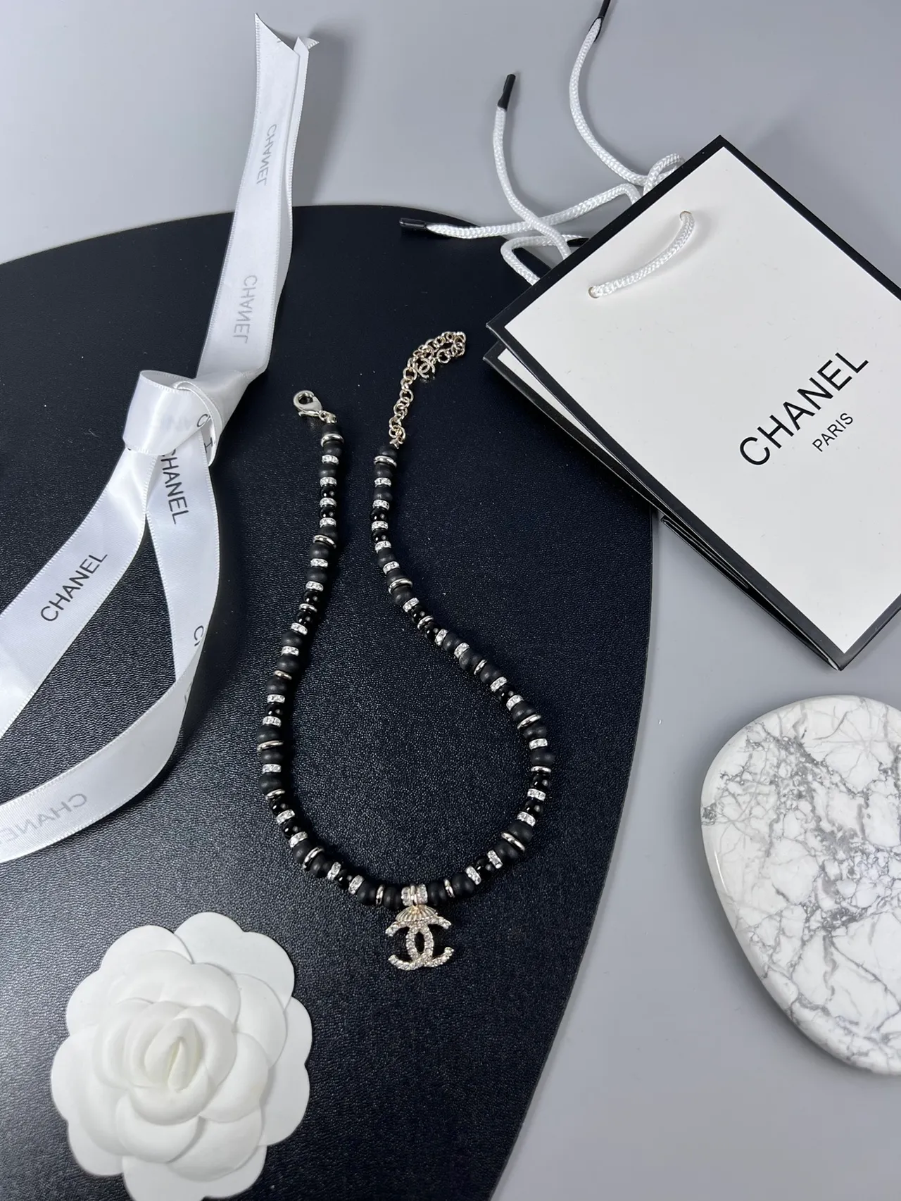 Chanel Beaded Crystal CC Pendant Necklace 4