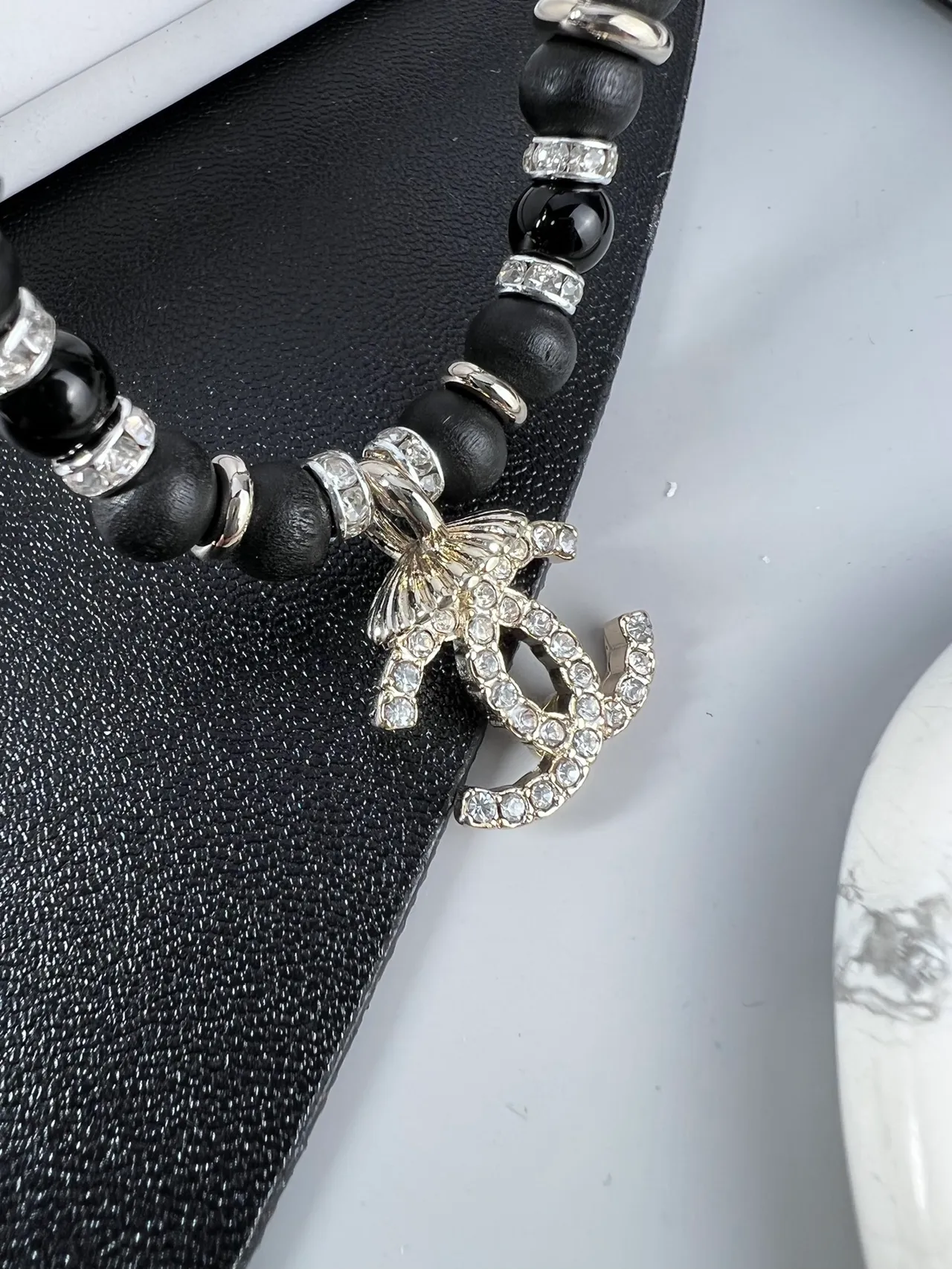 Chanel Beaded Crystal CC Pendant Necklace 5