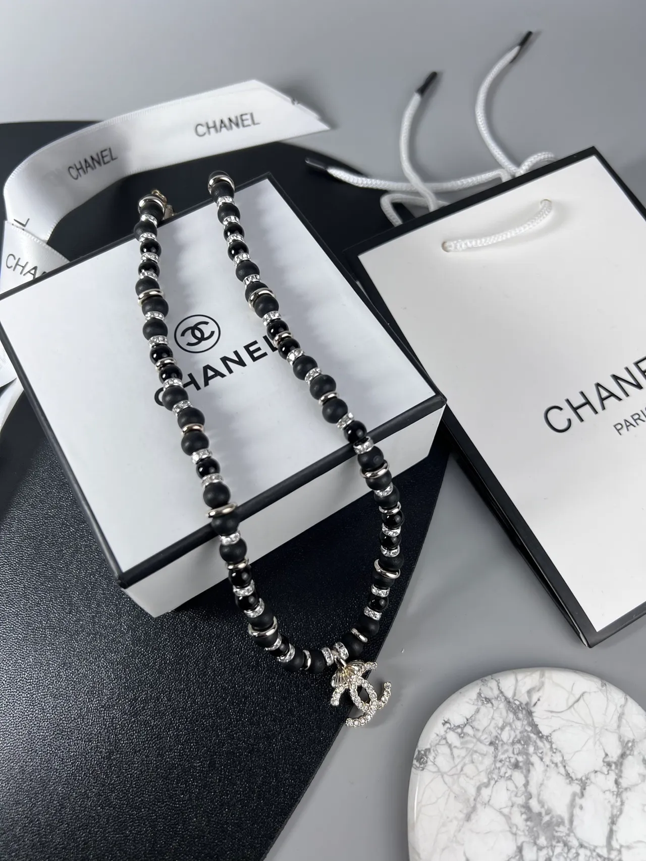 Chanel Beaded Crystal CC Pendant Necklace 6