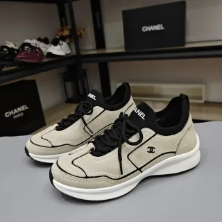 Chanel Beige Black Suede Upper Contrast Piping Lifestyle Sneakers