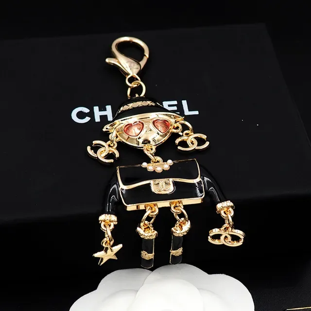 Chanel Black Gold Enamel Figurine Hardware Brooch 8