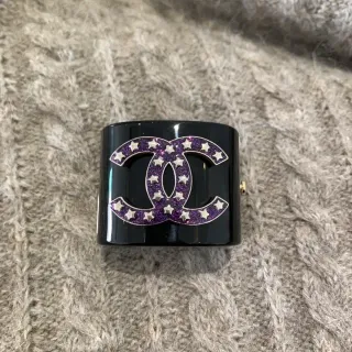 Chanel Black Purple Rigid Resin Cuff Glitter CC Logo Bracelet