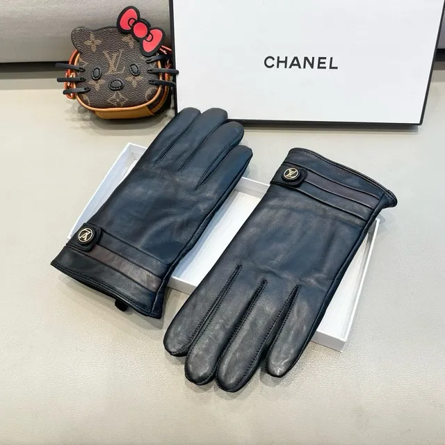 Chanel Black Smooth Gathering At Wrist Leather Gloves 7