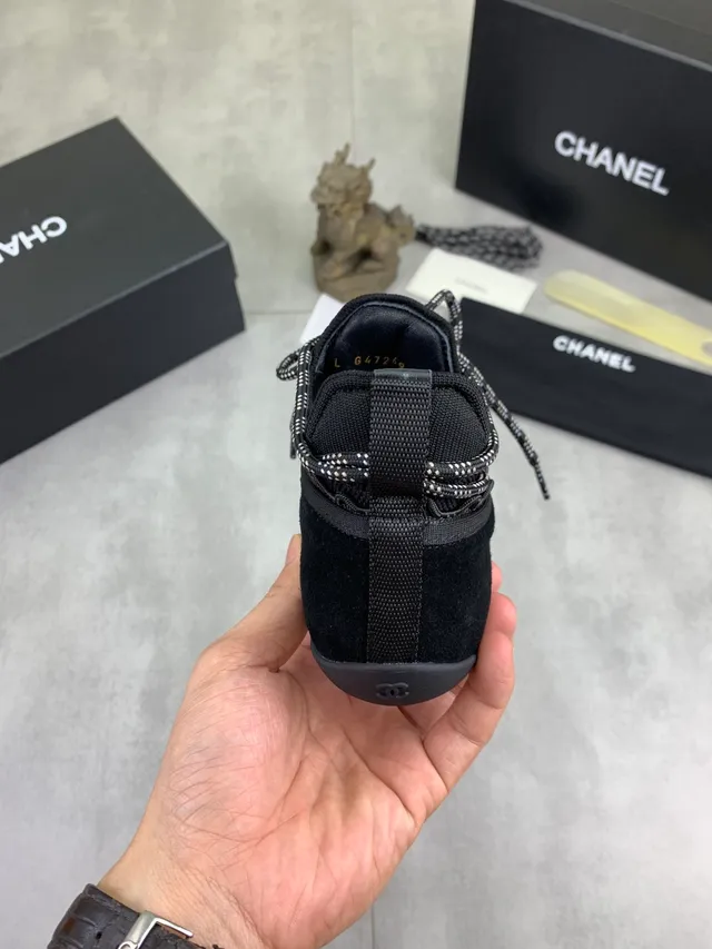 Chanel Black Suede Low-Top Lace-Up Lifestyle Sneakers 4