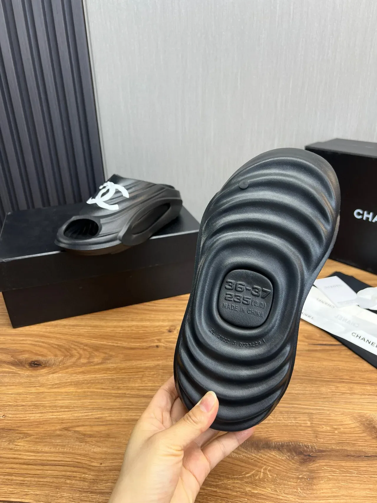 Chanel Black White Molded Rubber Logo-Accented Slippers 9