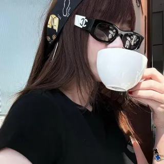 Chanel Black White Rectangular Acetate Frame Oversized Fit Sunglasses