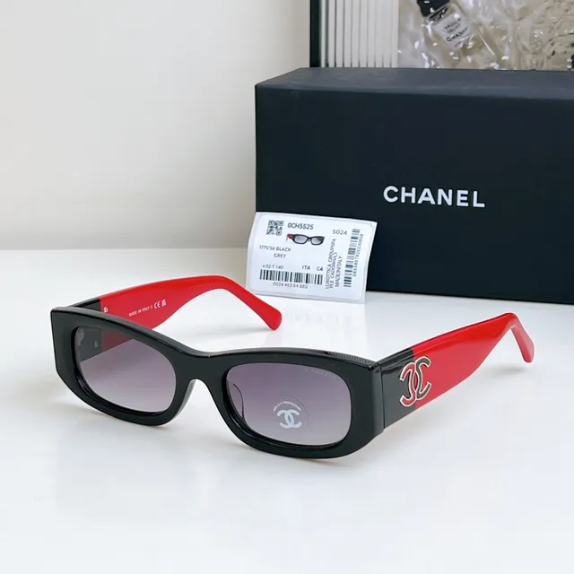 Chanel Black White Rectangular Acetate Frame Oversized Fit Sunglasses 3