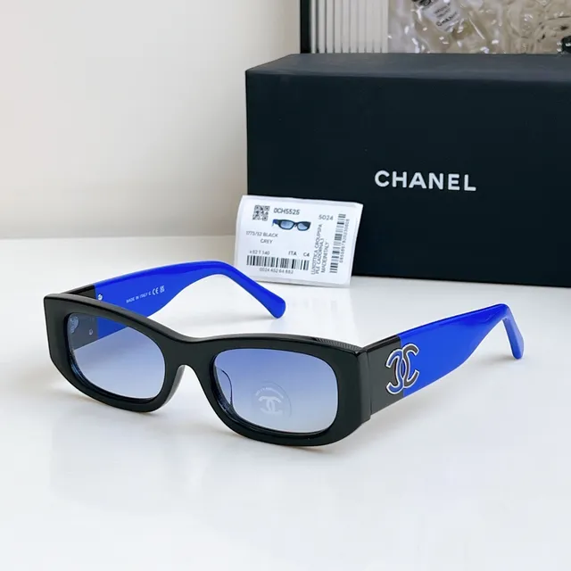 Chanel Black White Rectangular Acetate Frame Oversized Fit Sunglasses 6