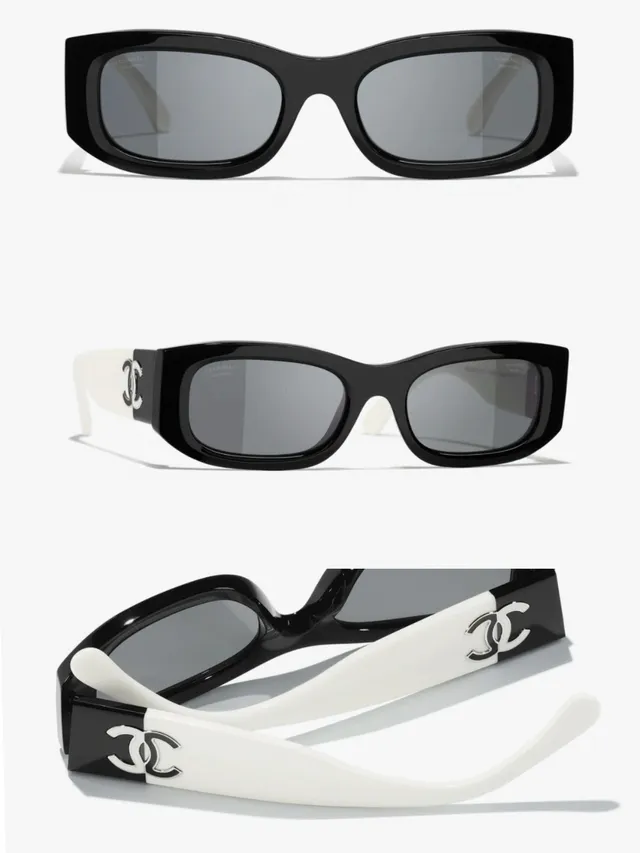 Chanel Black White Rectangular Acetate Frame Oversized Fit Sunglasses 9