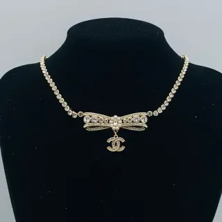 Chanel Bow Necklace Gold White Motif Crystal-Embellished Necklace