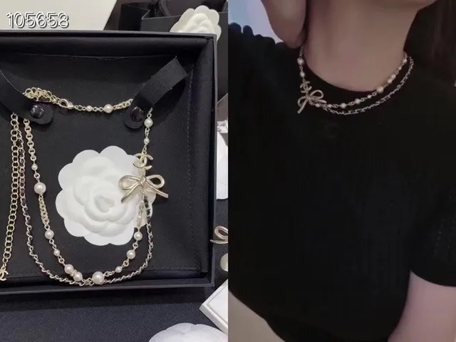 Chanel Bow Pearl Chain Necklace 8