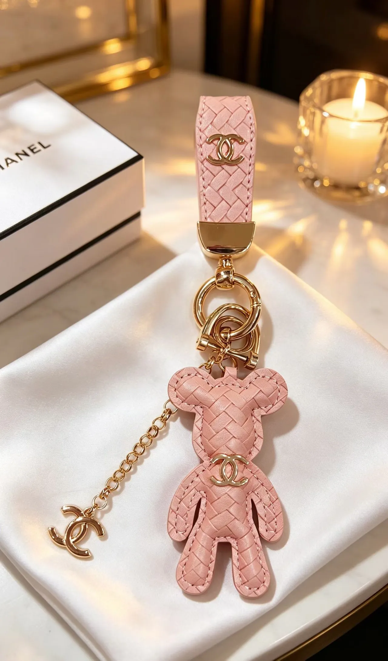 Chanel Marrom Dourado Couro Tricotado Urso Silhueta Bolsa 3