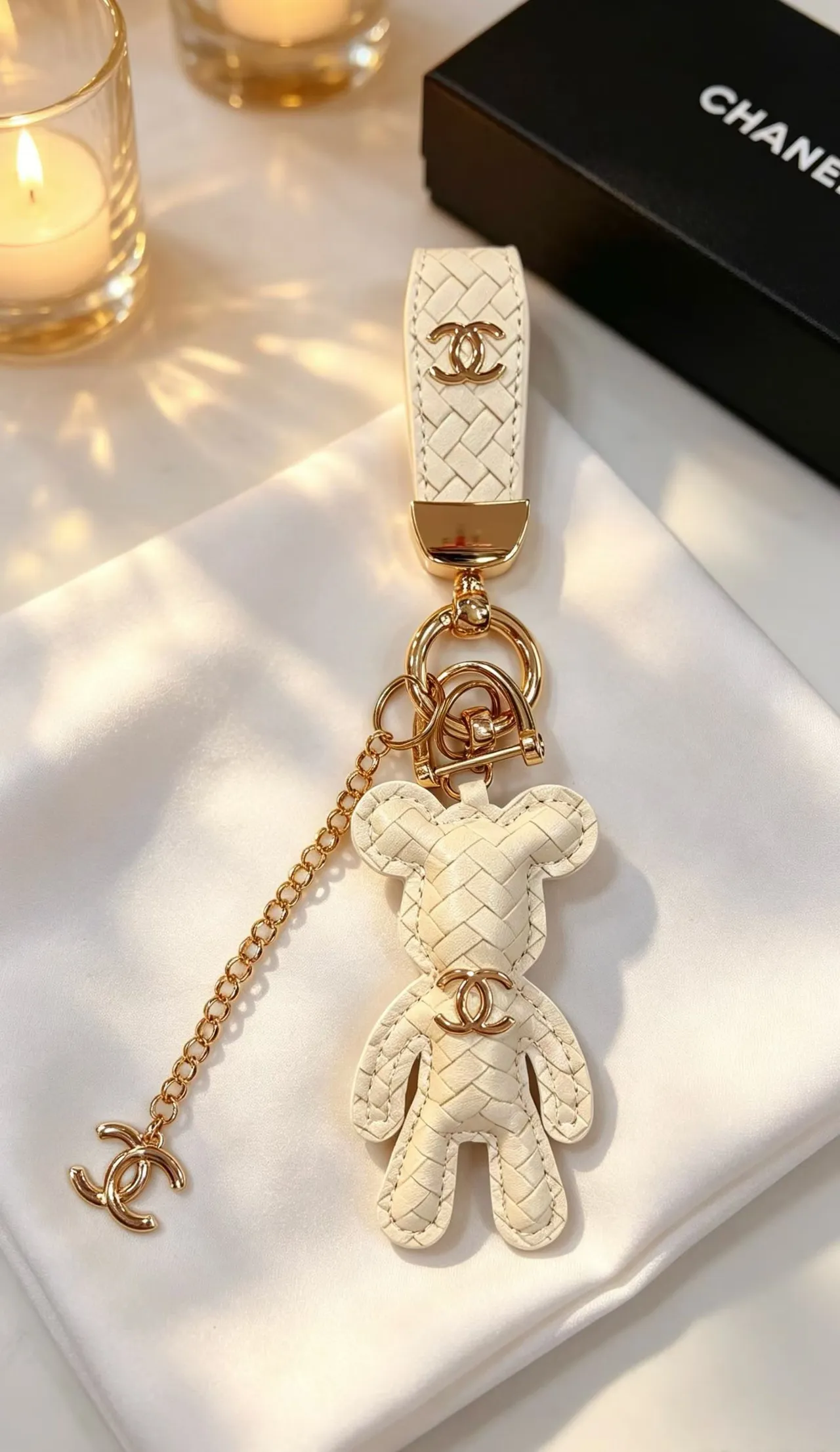 Chanel Marrom Dourado Couro Tricotado Urso Silhueta Bolsa 6