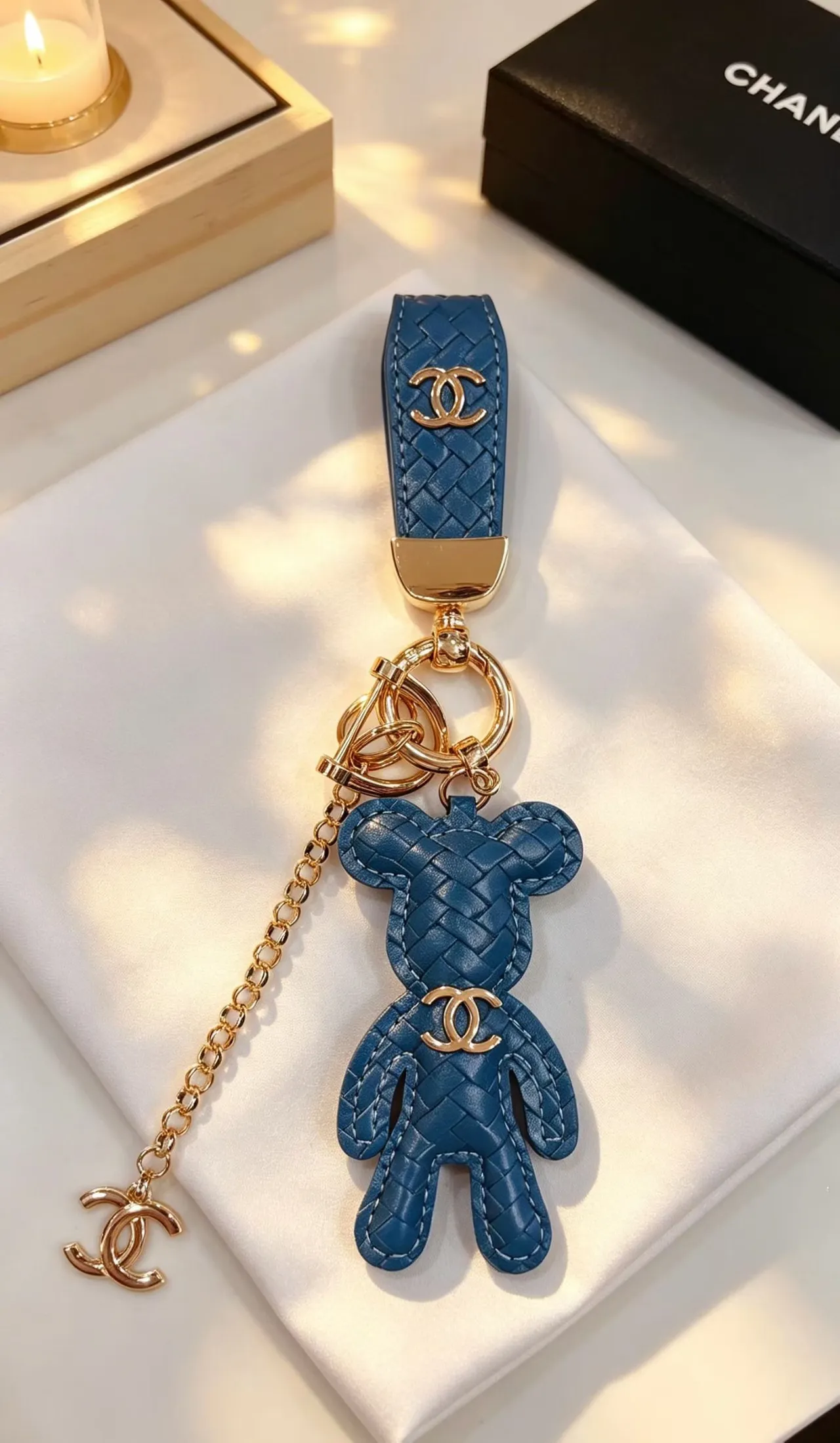 Chanel Marrom Dourado Couro Tricotado Urso Silhueta Bolsa 9