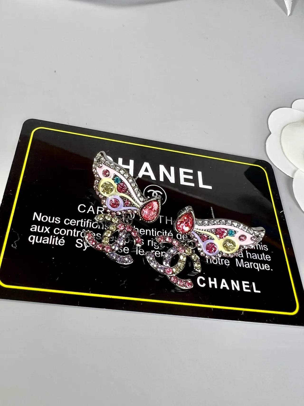 Chanel Butterfly Crystal-Embellished CC Logo Earrings 5