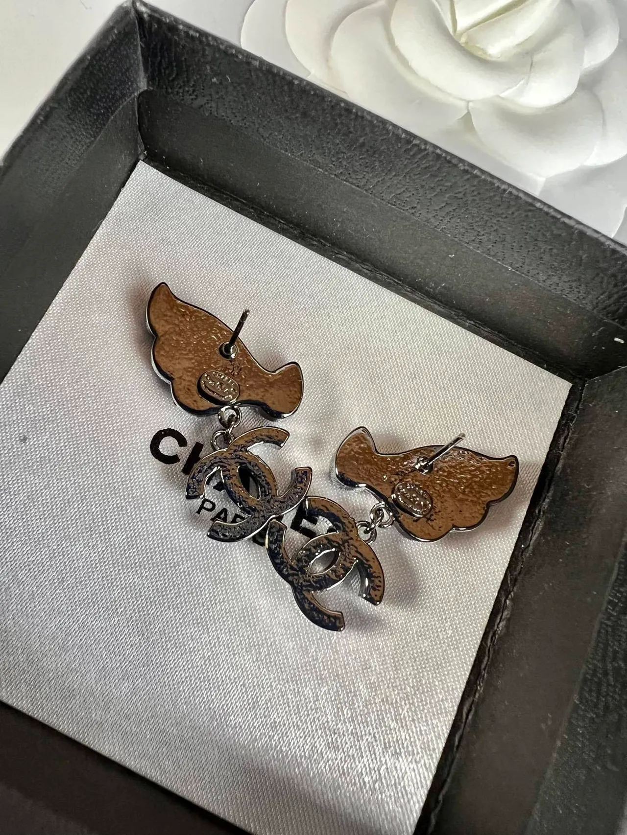 Chanel Butterfly Crystal-Embellished CC Logo Earrings 6