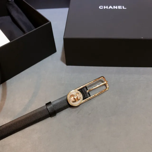 Chanel Camellia Belt أسود لون ذهبي حزام جلد 5