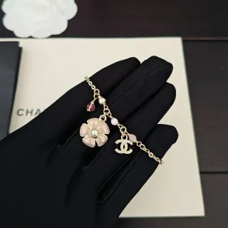 Chanel Camellia Charm Gold-Tone Pearl and Bead Bracelet
