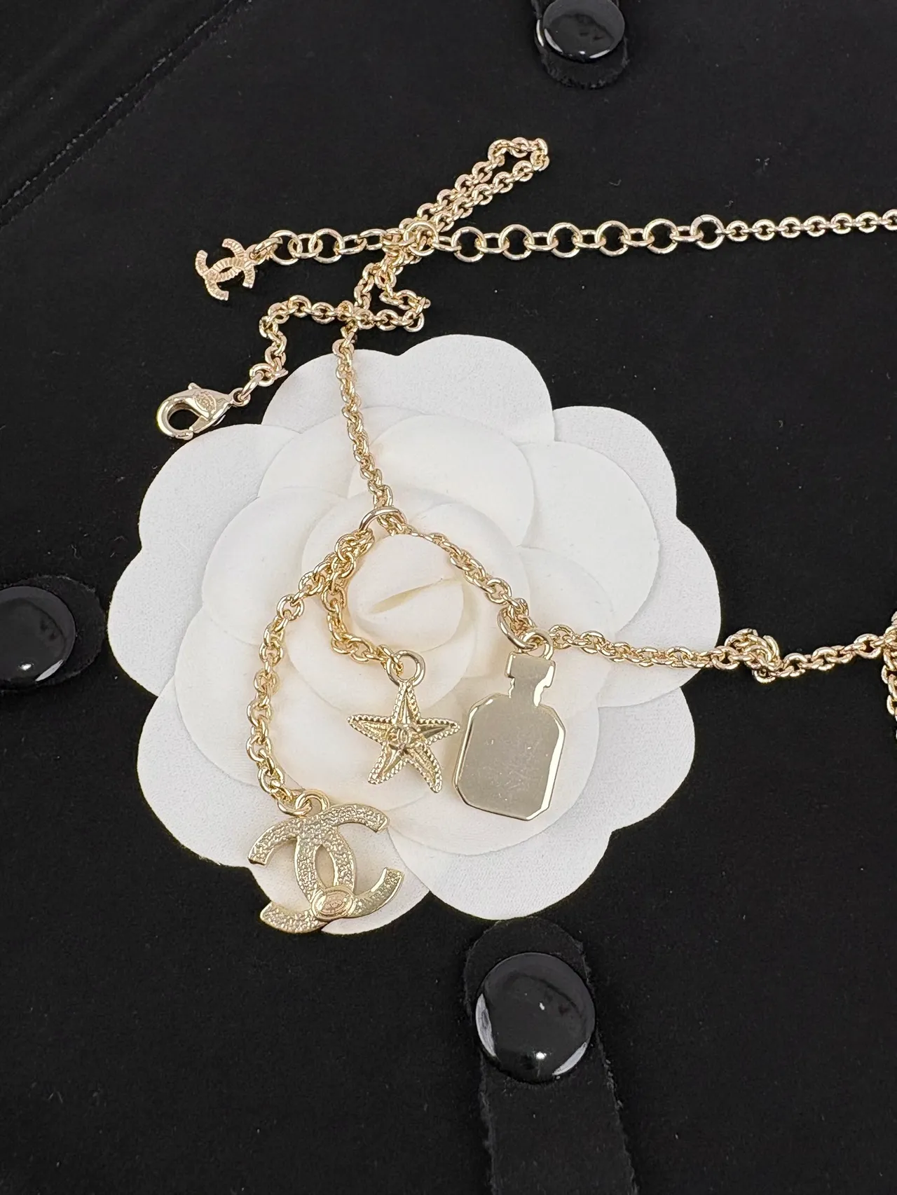 Chanel Camellia Multi-Pendant Necklace Gold White Chain Necklace 3