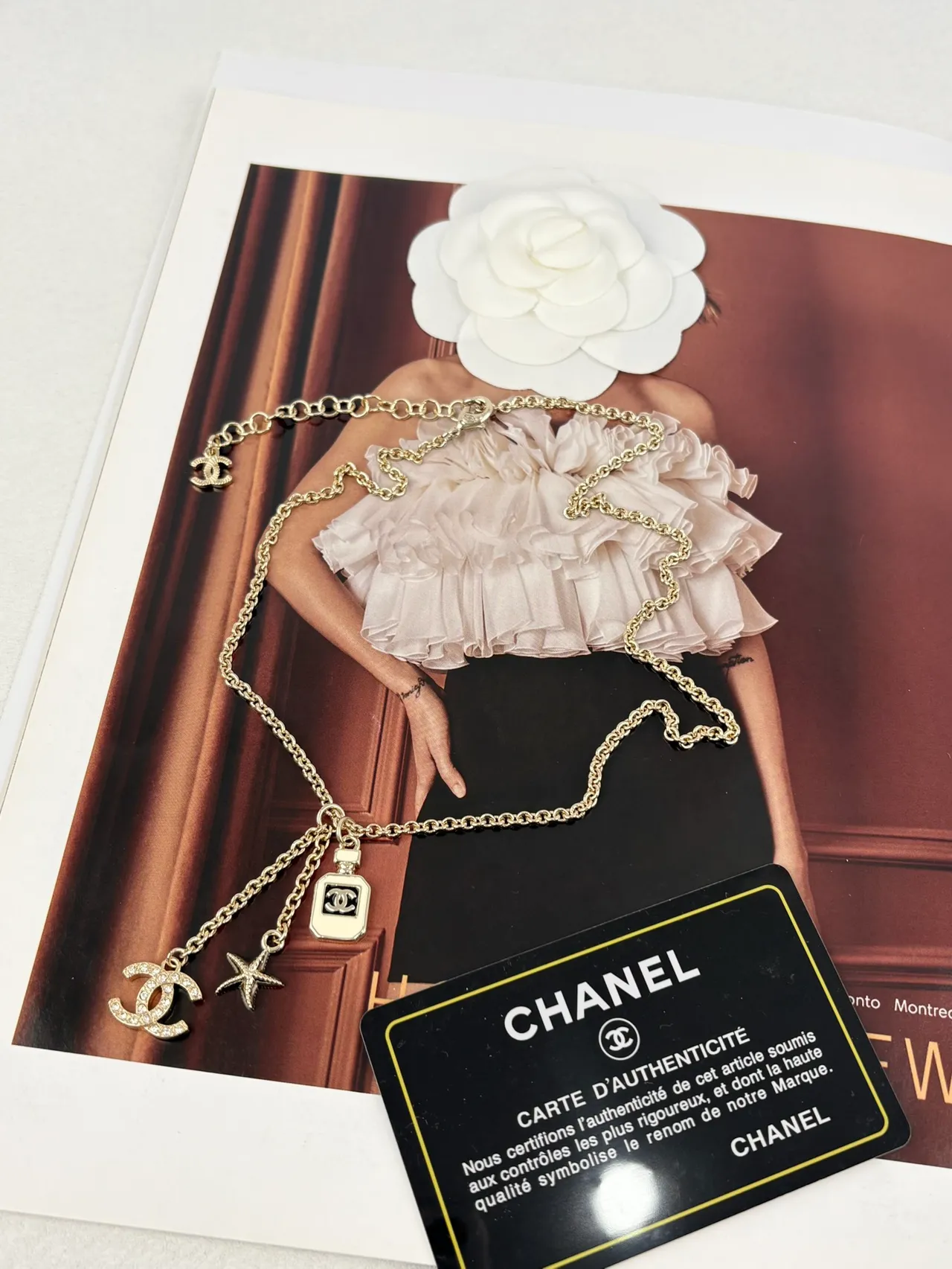 Chanel Camellia Multi-Pendant Necklace Gold White Chain Necklace 7
