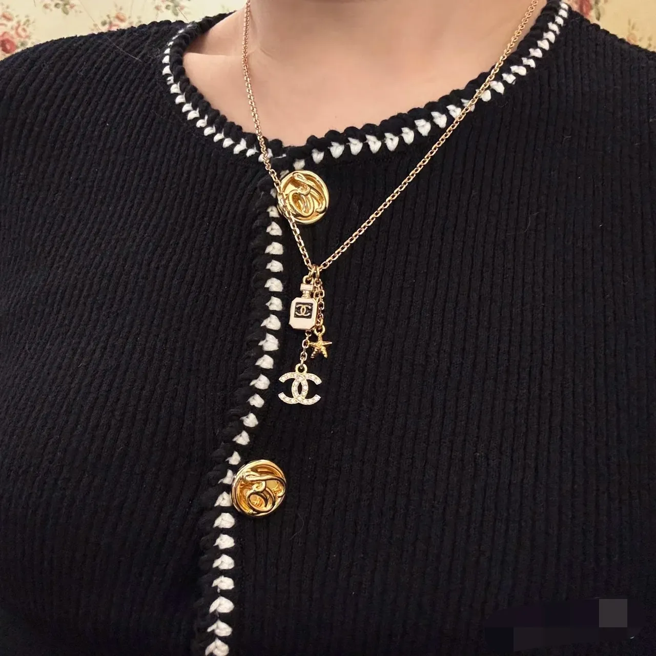 Chanel Camellia Multi-Pendant Necklace Gold White Chain Necklace 10