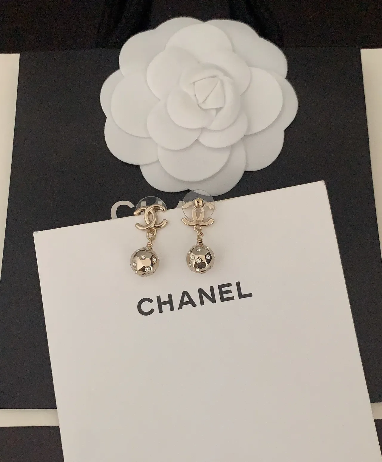 Chanel CC Ball Gold Transparent Crystal-Embellished Earrings 2