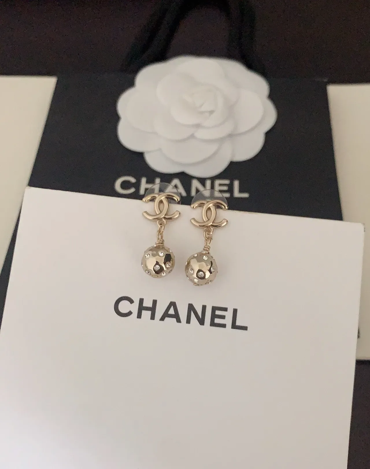 Chanel CC Ball Gold Transparent Crystal-Embellished Earrings 3
