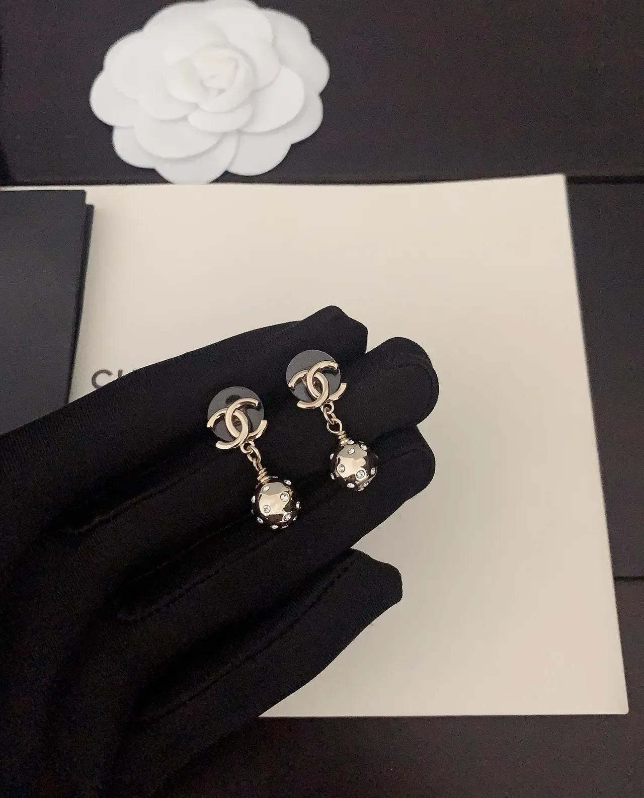 Chanel CC Ball Gold Transparent Crystal-Embellished Earrings 5