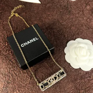 Chanel CC Bar Necklace Gold Tone Black and White Pearl Crystal Necklace