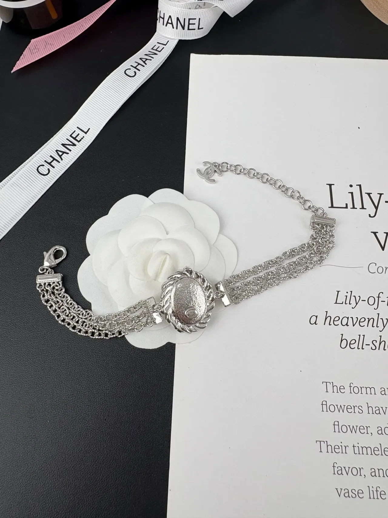 Chanel CC Camellia Crystal Multi-Chain Silver-Tone Bracelet 4