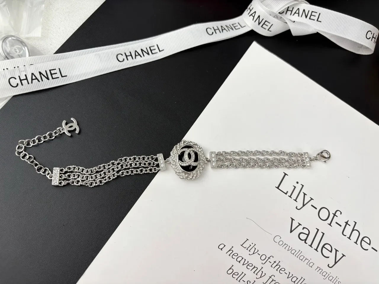 Chanel CC Camellia Crystal Multi-Chain Silver-Tone Bracelet 5