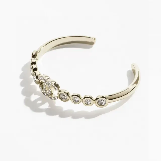 Chanel CC Crystal Cuff Gold-Tone Pink and Clear Crystal Bracelet 3