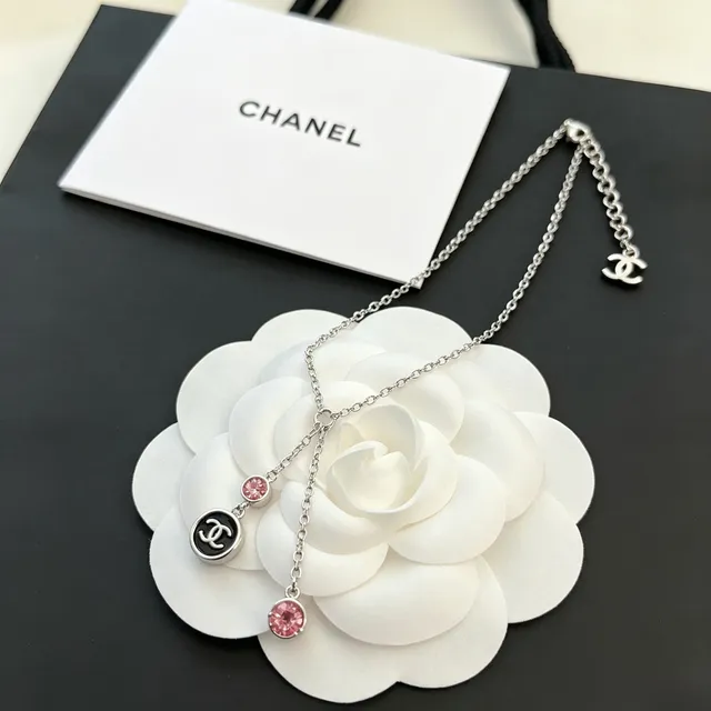 Chanel CC Drop Silver Green Chain Y-Lariat Necklace 2