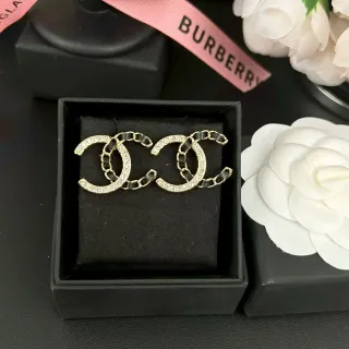 Chanel CC Gold Black Interlocking Logo Pavé Crystal Border কানের দুল