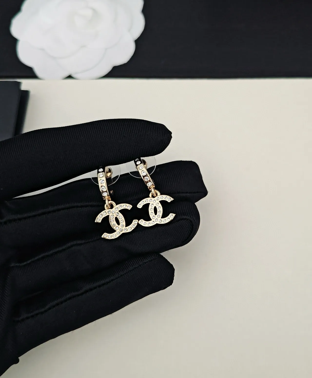 Chanel CC Gold Transparent Pavé Crystal Earrings 2