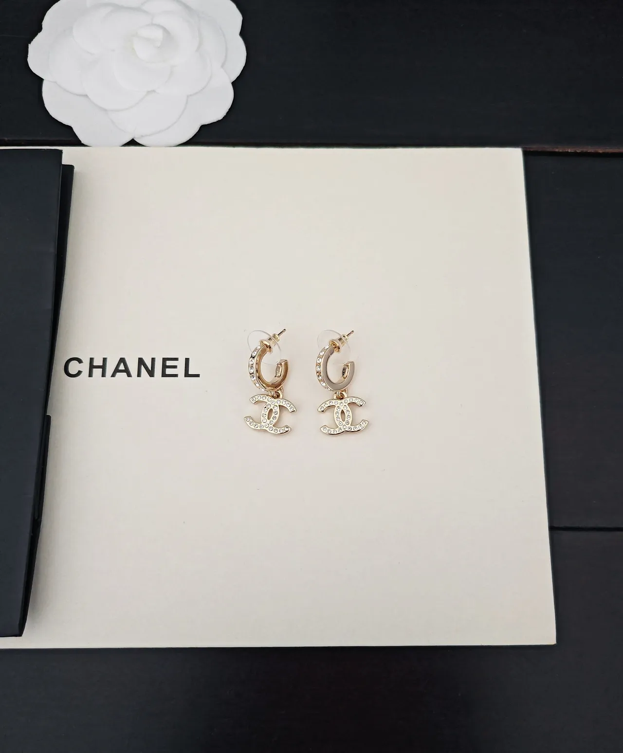 Chanel CC Gold Transparent Pavé Crystal Earrings 5