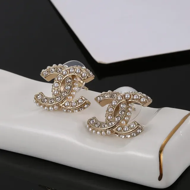 Chanel CC Gold White Metal Pearl-Encrusted Earrings 2