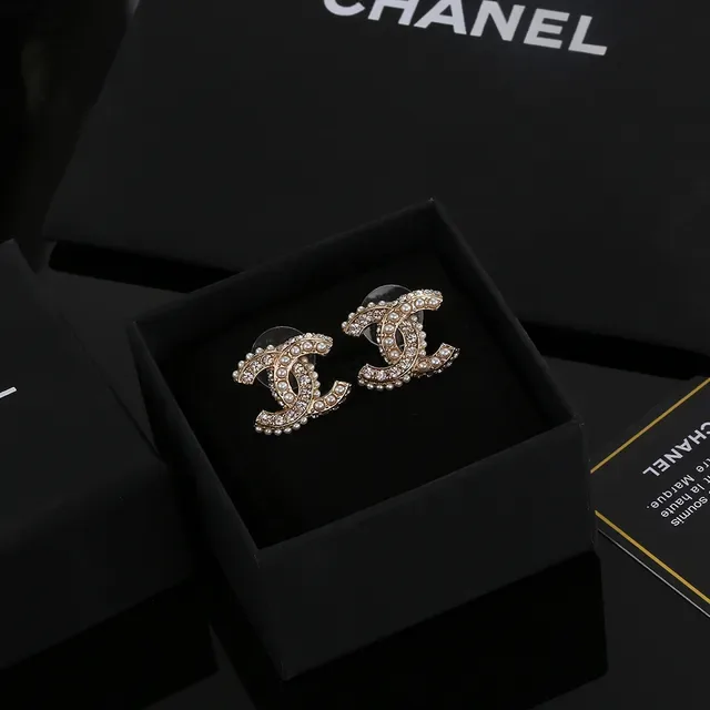 Chanel CC Gold White Metal Pearl-Encrusted Earrings 4