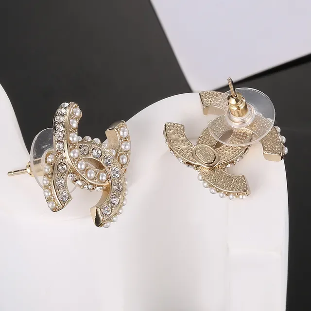 Chanel CC Gold White Metal Pearl-Encrusted Earrings 6
